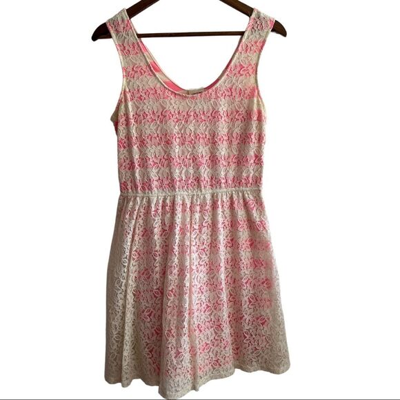 Mossimo Pink and Ivory Stripe Cotton with Lace Cover Elastic Waist Size Large - Picture 1 of 11